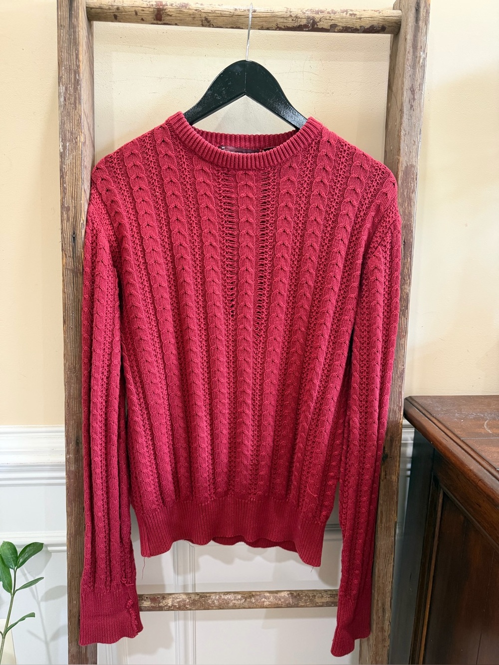 Vintage Evan Picone Red Cable-Knit Crewneck Sweater - Men